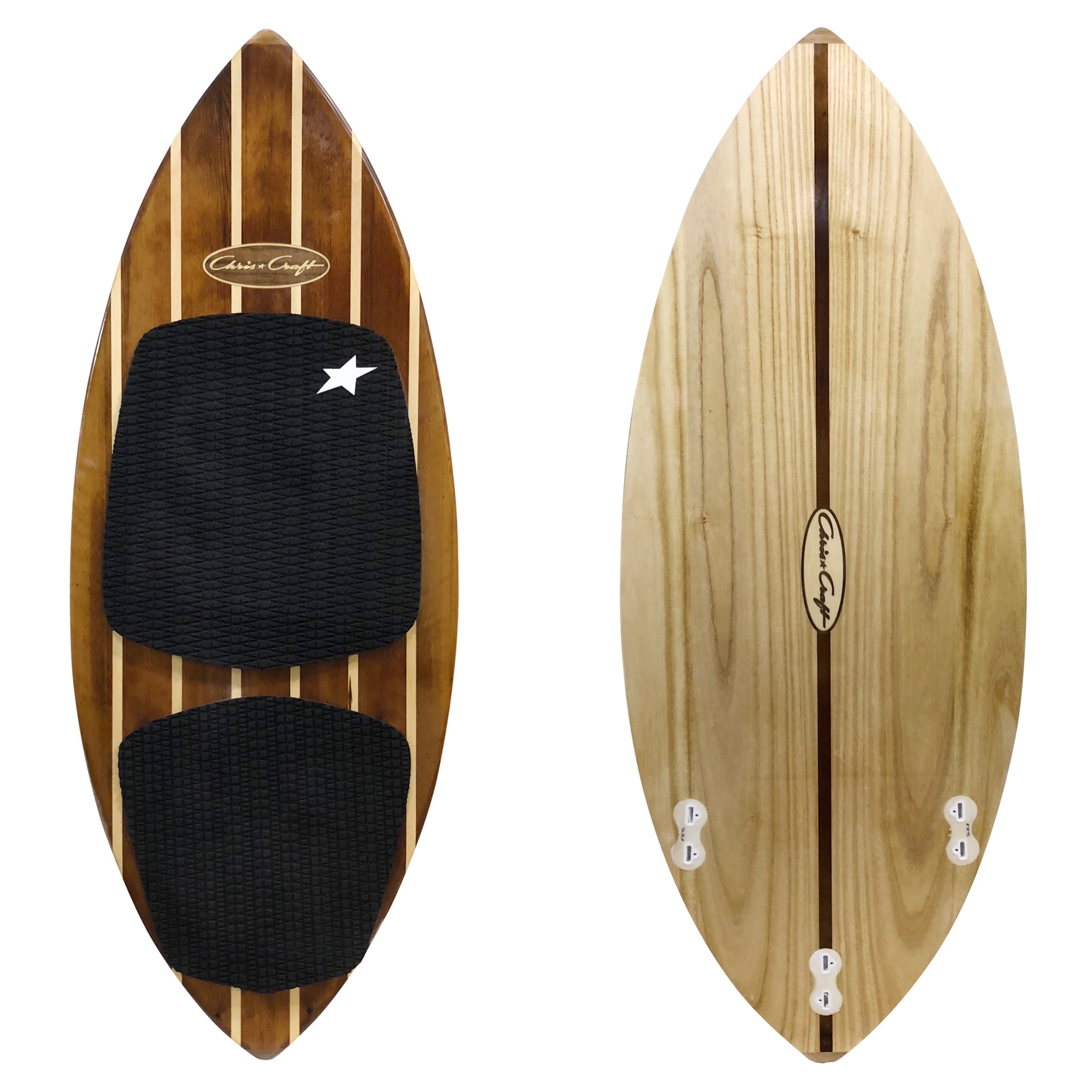 Wood Wakesurf Board with Chris Craft logo made in usa